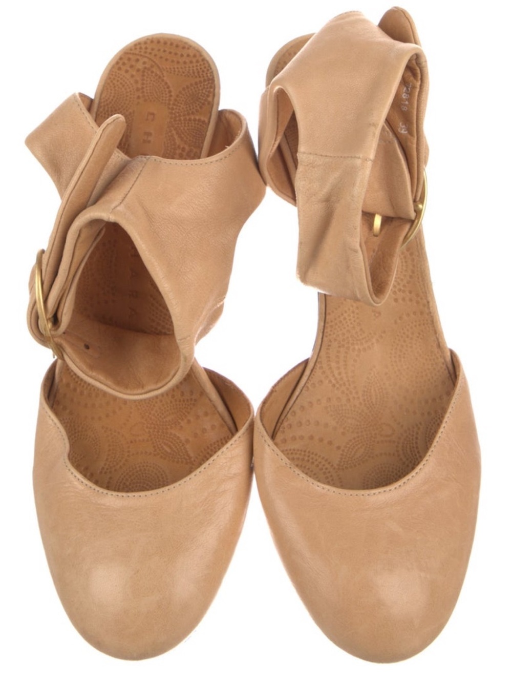 Chie Mihara Beige Leather Ankle-Strap Heels with Gold Buckle - Picture 3 of 5